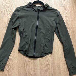 Athletic Cropped Jacket with Thumb Holes, Army Green, Size M